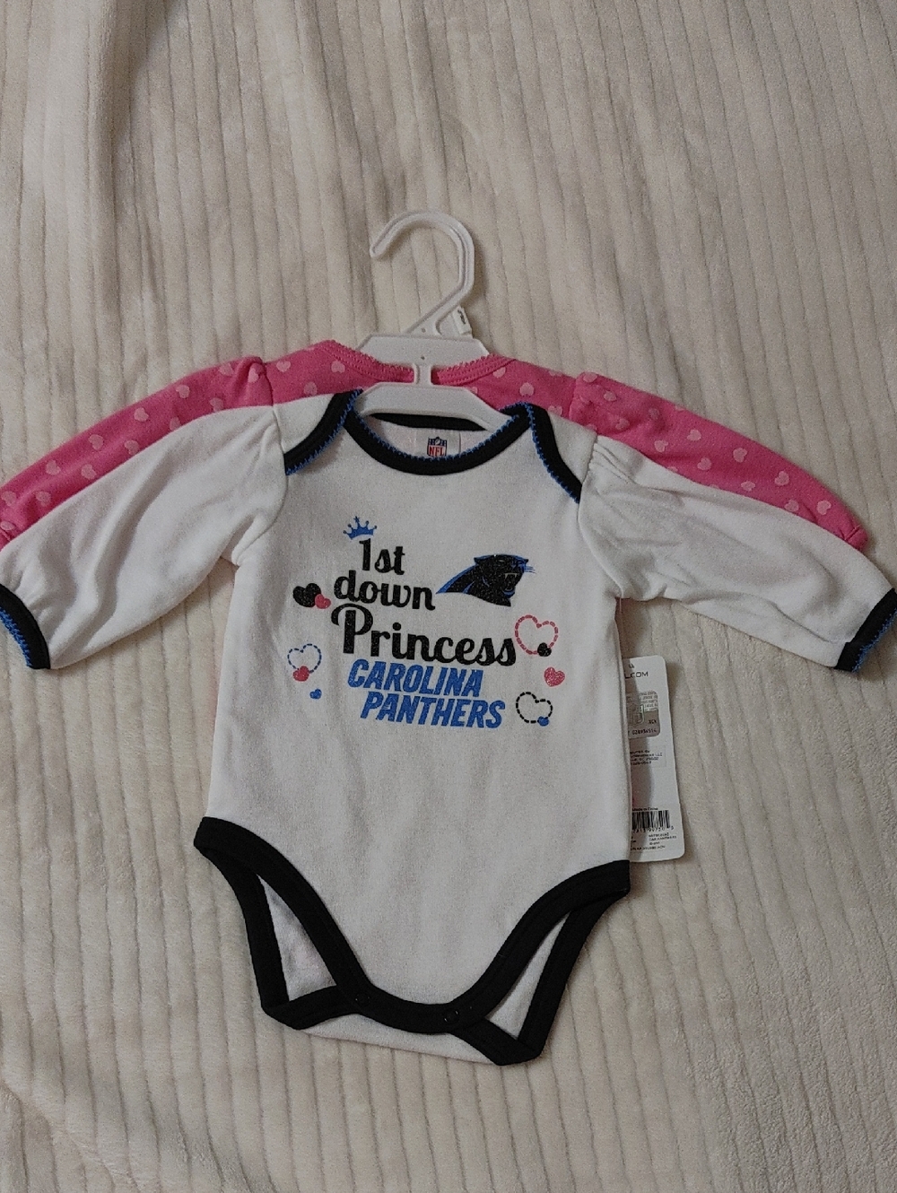 2 NFL Carolina Panthers White, Pink & Black "1st Down Princess" Baby One-Piece